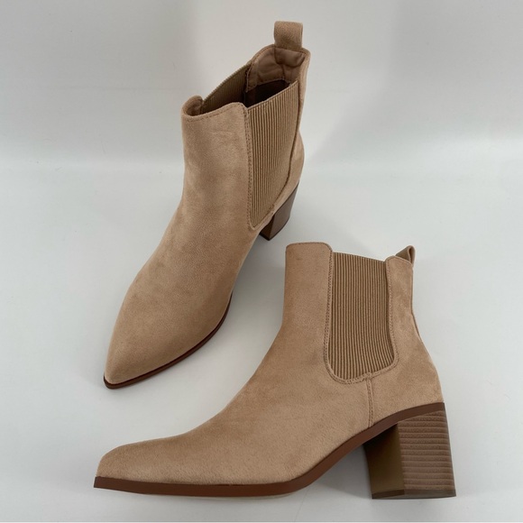 NEW Dream Pairs Pointed Toe Chelsea Ankle Boots Nude Suede 9 - Picture 4 of 14